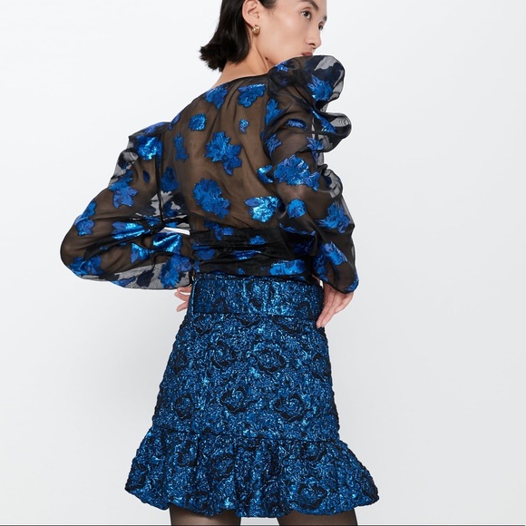 Zara BELTED MINI SKIRT WITH VOLUMINOUS HEM Blue BN - Picture 6 of 8